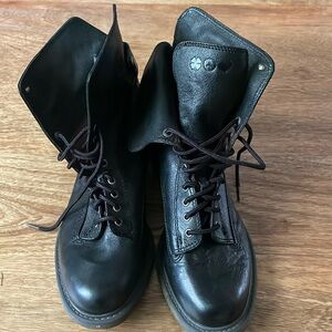 Lucky Brand Leather Combat Boots Size 6 Fold Down Black